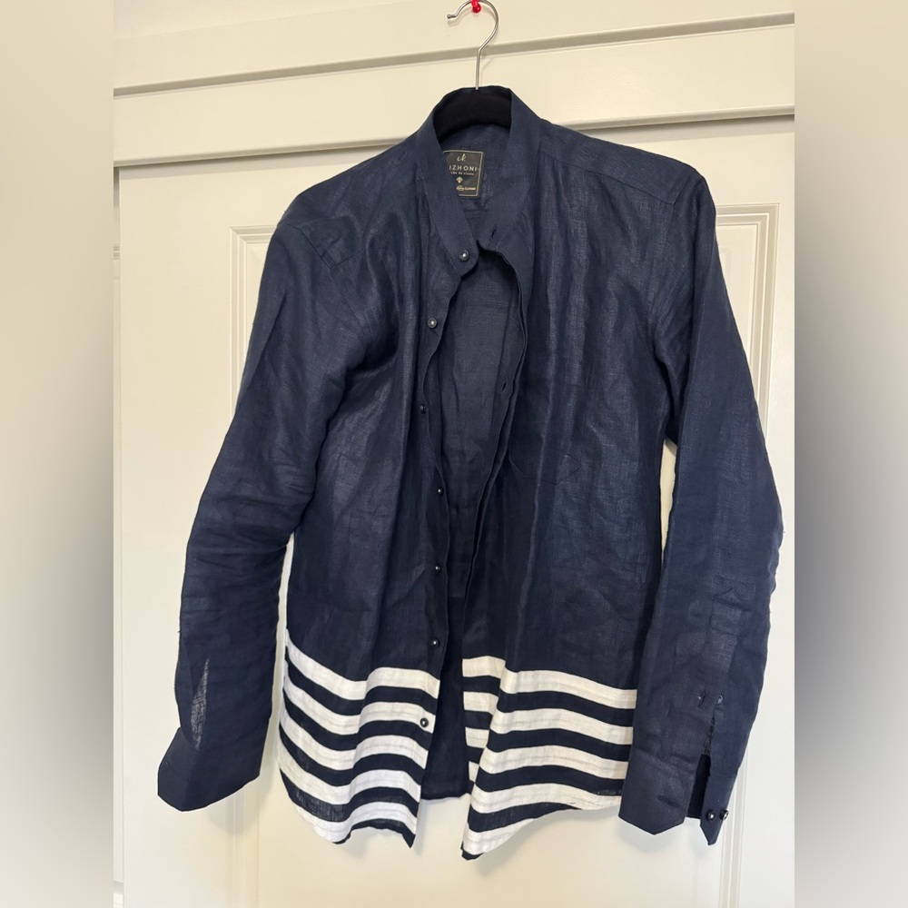 Navy and White Striped linen Shirt